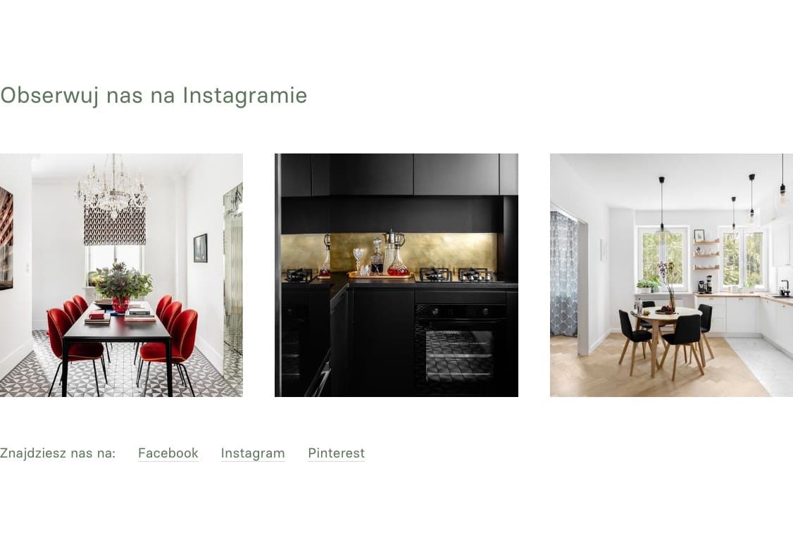 Лента Instagram и ссылки на Facebook, Instagram и Pinterest