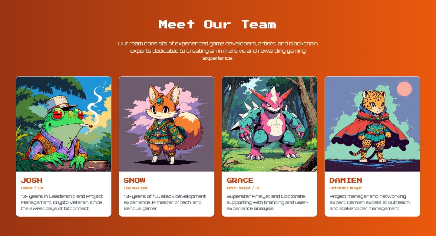 Секция Meet Our Team: геймдев, художники и блокчейн-разработчики