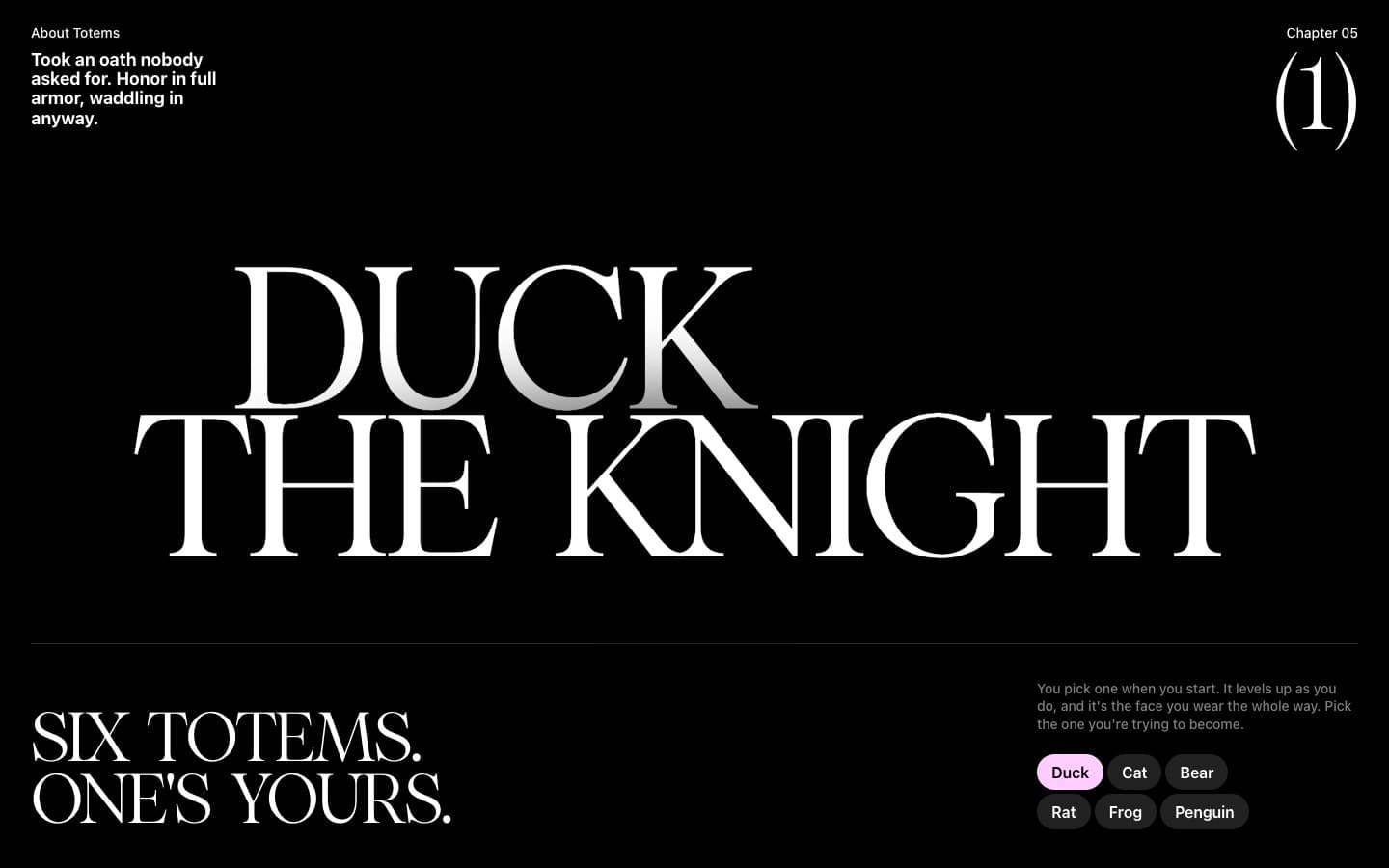 Глава 05: шесть тотемов и персонаж Duck the Knight